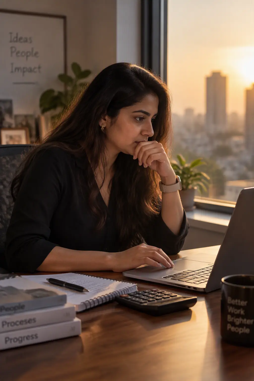 A person working through an offer letter and a calculator at a desk.]